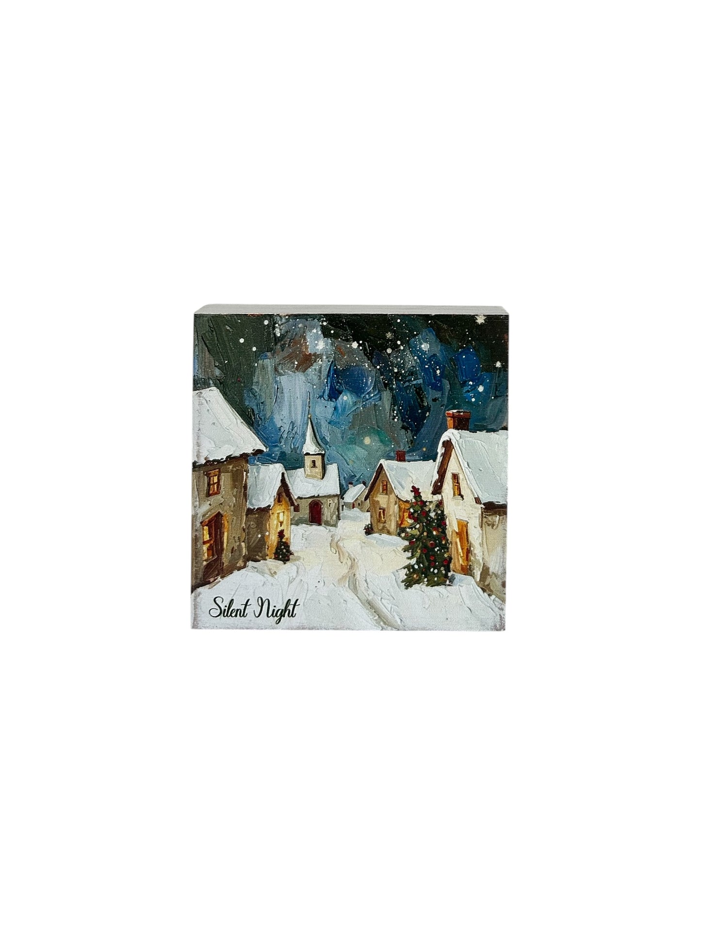 Silent Night - Rustic Wood Block Sign Winter Snowman Decor