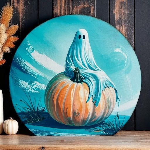 Ghost Thinking on Pumpkin - Wood Autumn Decor Circle Sign – Inkwood ...