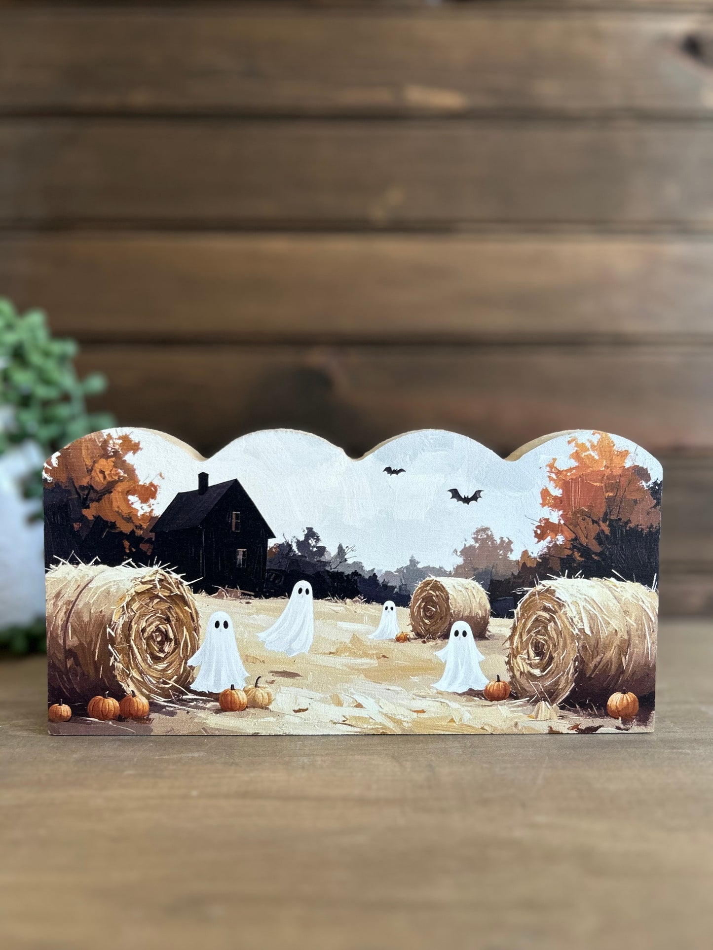 Farmhouse Ghosts-Fall/Halloween Decor Scalloped Wood Sign