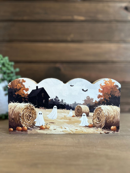 Farmhouse Ghosts-Fall/Halloween Decor Scalloped Wood Sign