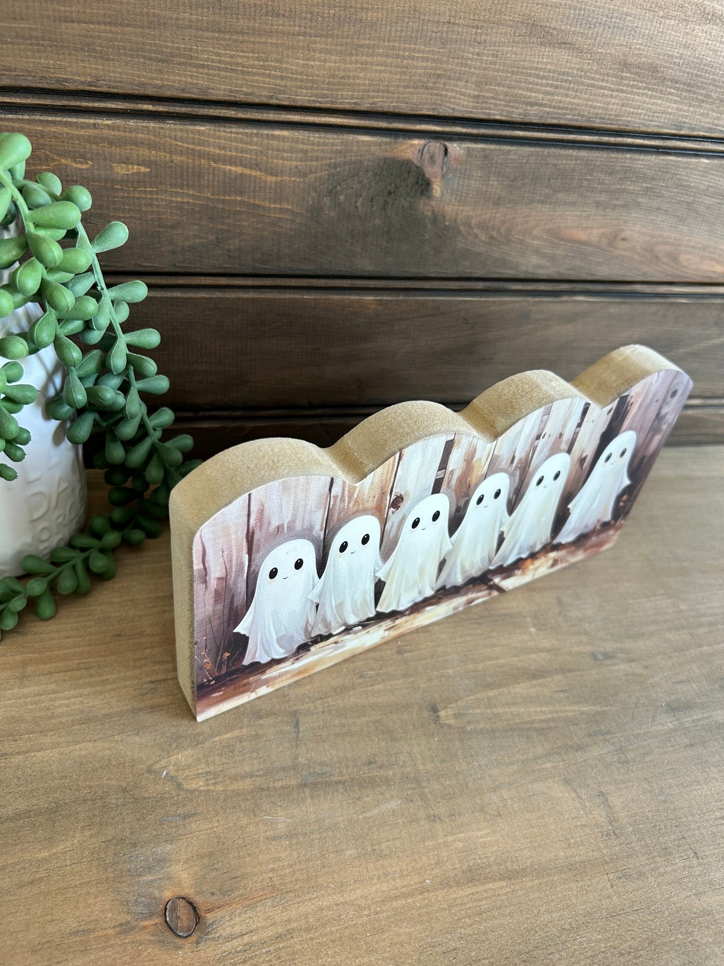 Ghost Boo Crew -Fall/Halloween Decor Scalloped Wood Sign