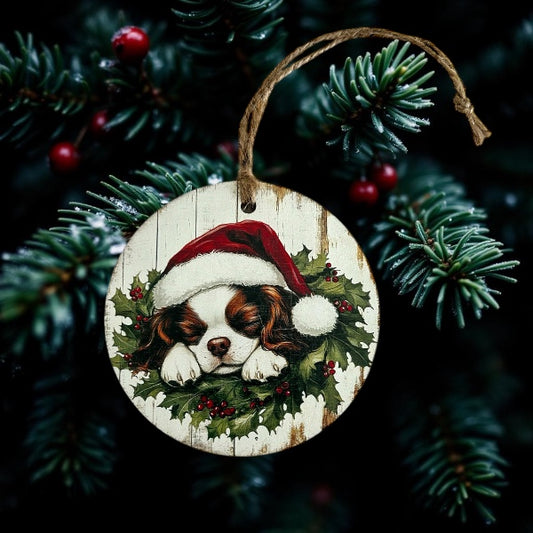 Christmas Dog -Vintage Style Wood Ornament