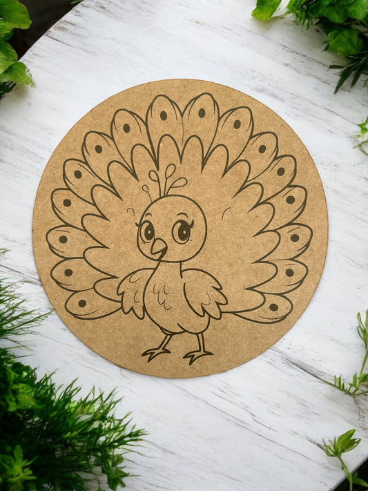 DIY Wood Peacock Round- Printed for Easy Painting