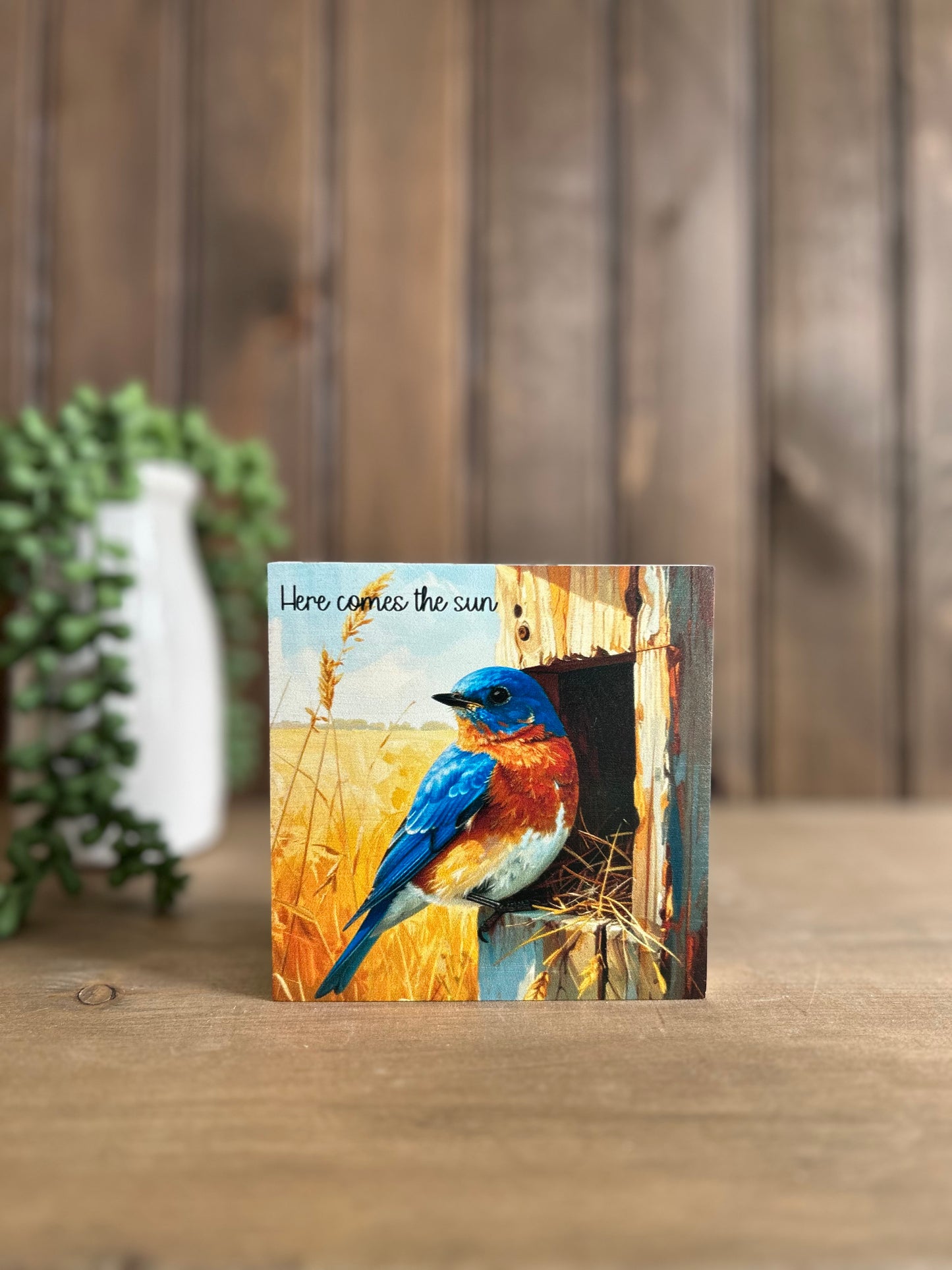 “Here Comes the Sun” with Bird- Rustic Summer Decor Wood