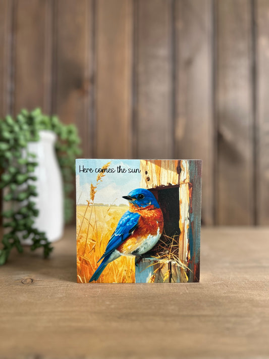 “Here Comes the Sun” with Bird- Rustic Summer Decor Wood