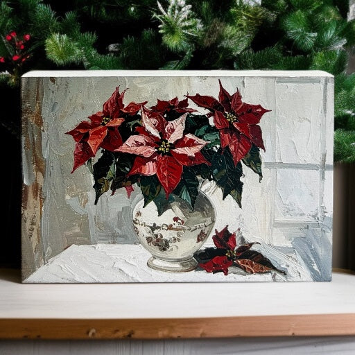 Poinsettias in a Vase- Wood Sign Painting Christmas Decor