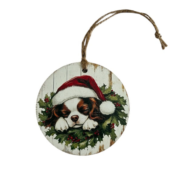 Christmas Dog -Vintage Style Wood Ornament