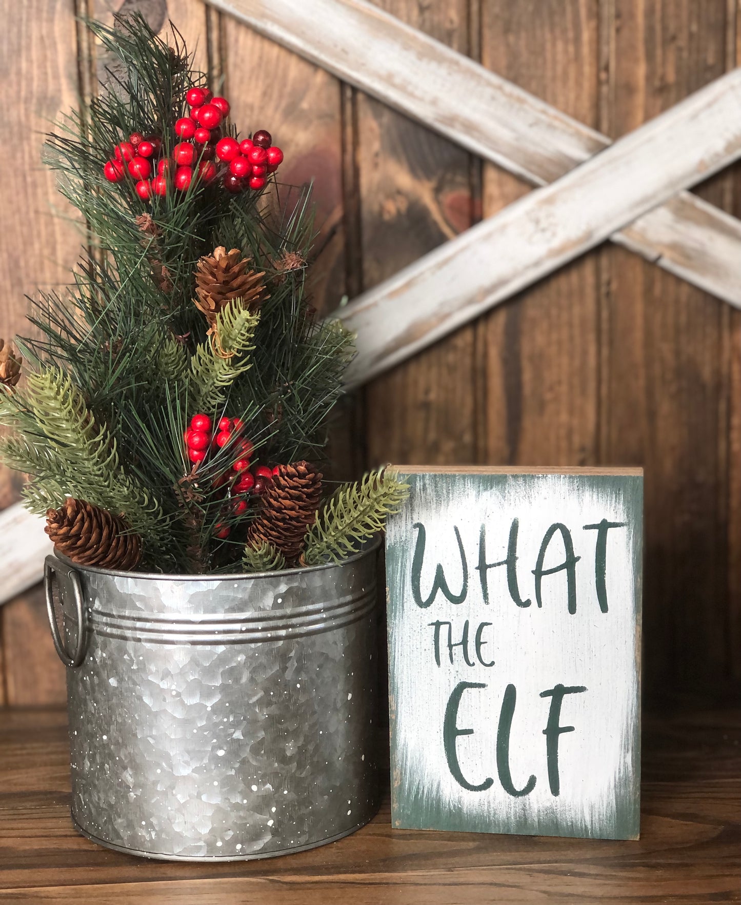 What The Elf - Funny Rustic Wood Christmas Shelf Sitter
