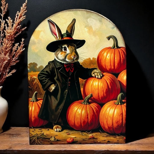 Rabbit and Pumpkins Wood Arch-Halloween 2025 Fall Decor