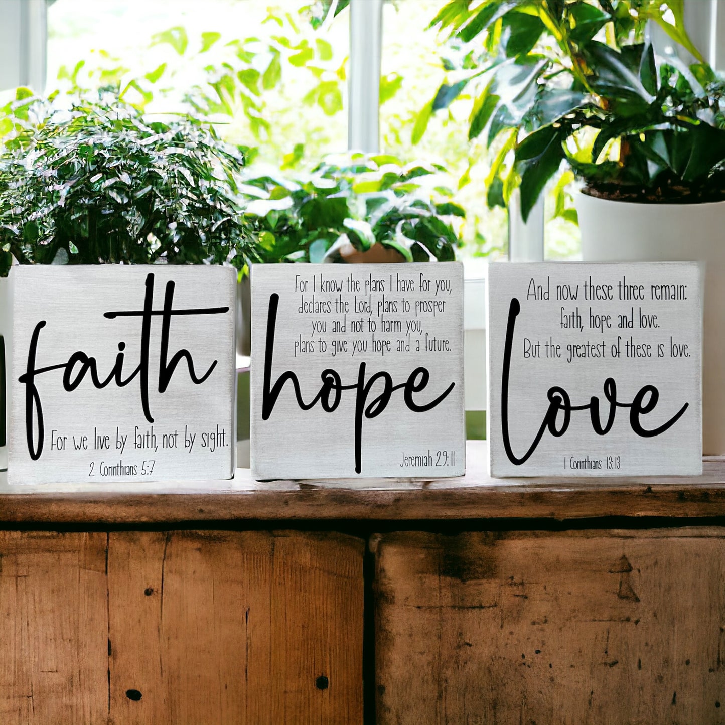 Faith Hope Love - Rustic Wood Sign Home Decor - Assorted