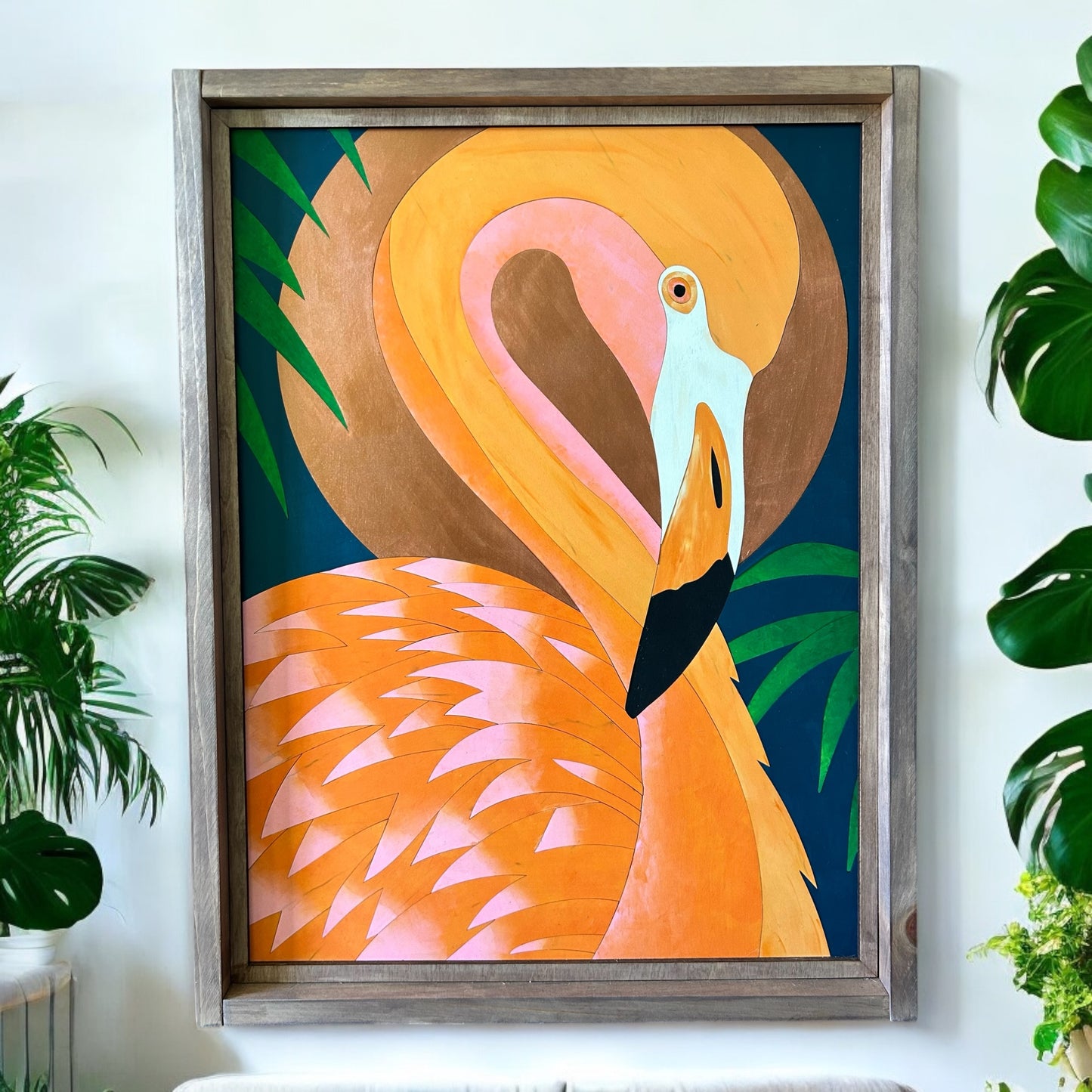 Flamingo Wood Wall Art - “Nighttime Francine”