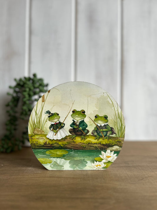 Frog Trio Fishing - Rustic Spring 2026 Decor Wood Sign