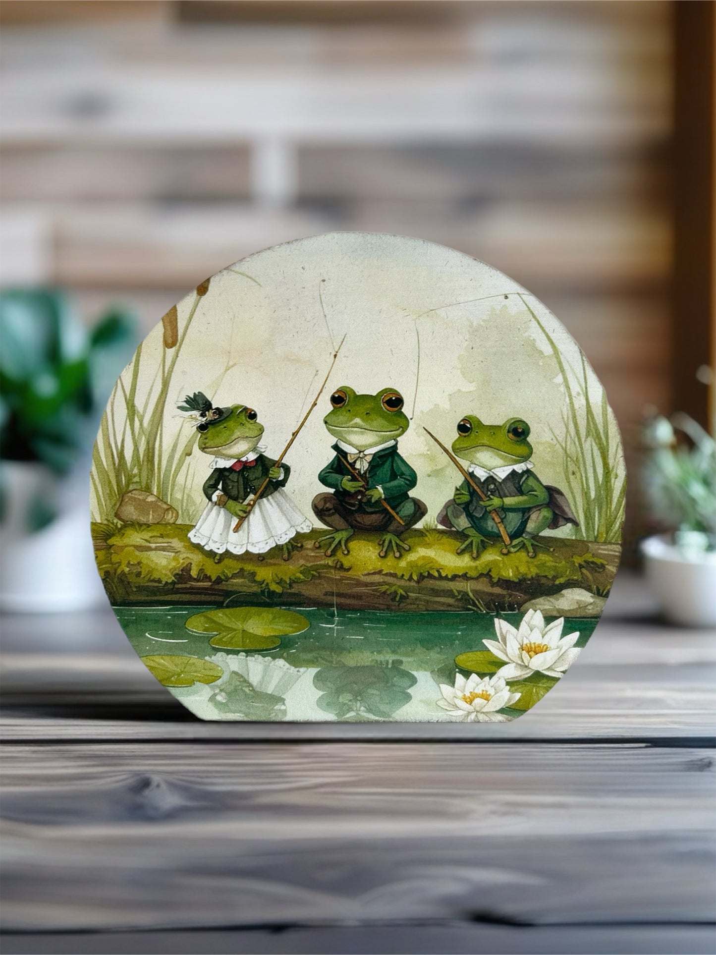 Frog Trio Fishing - Rustic Spring 2026 Decor Wood Sign