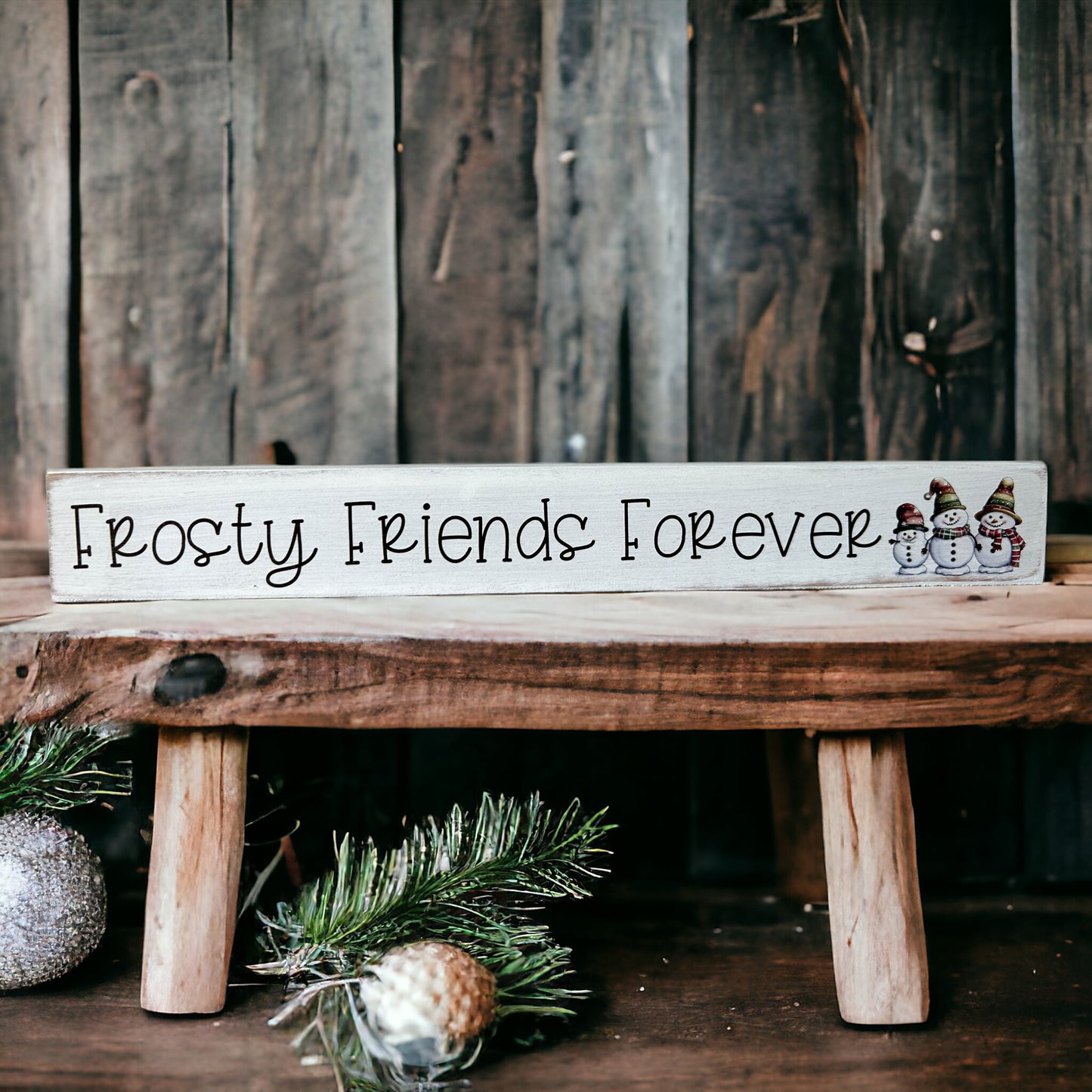 Frosty Friends Forever - Snowman Wood Holiday Sign