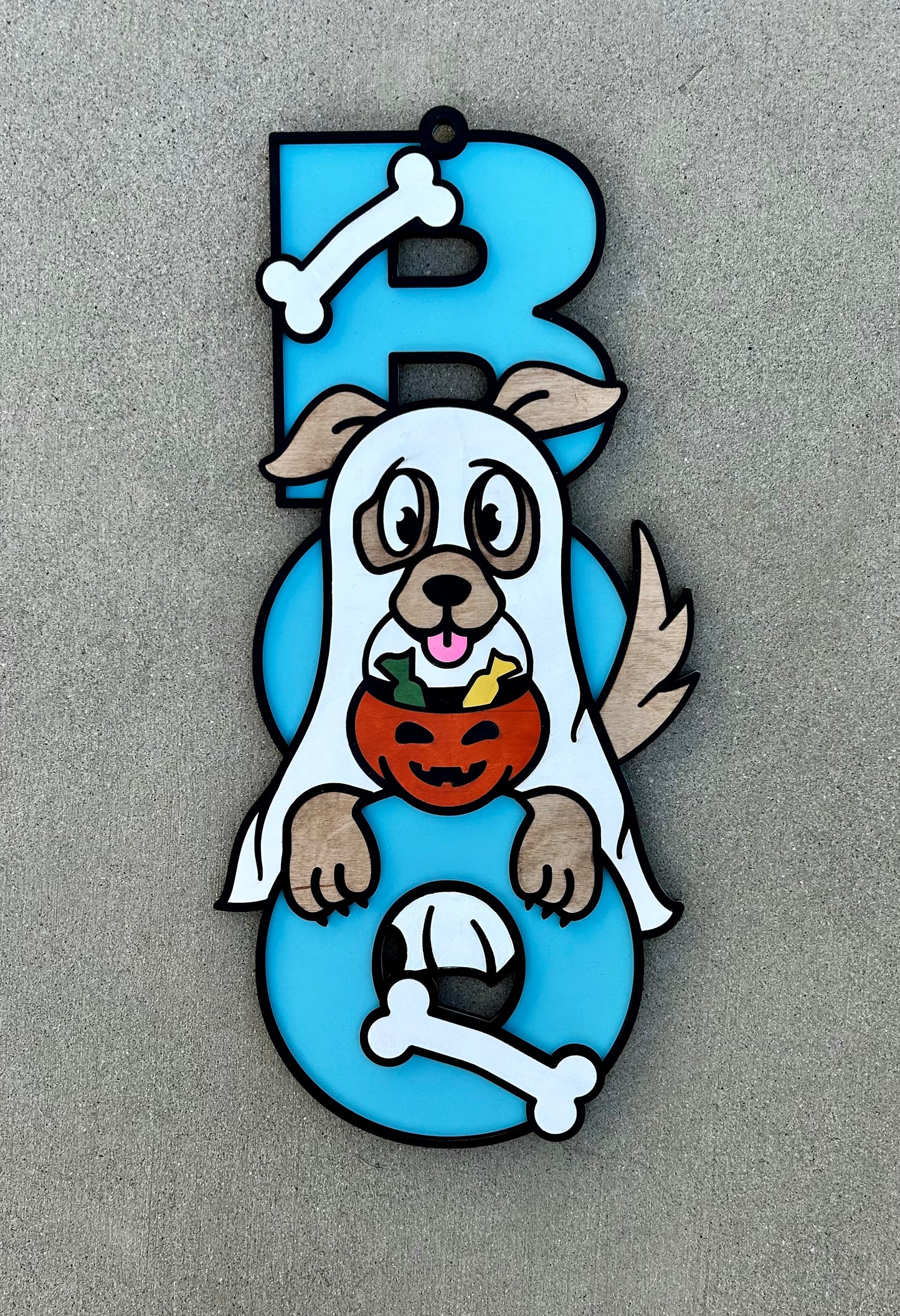 "Boo" halloween dog sign