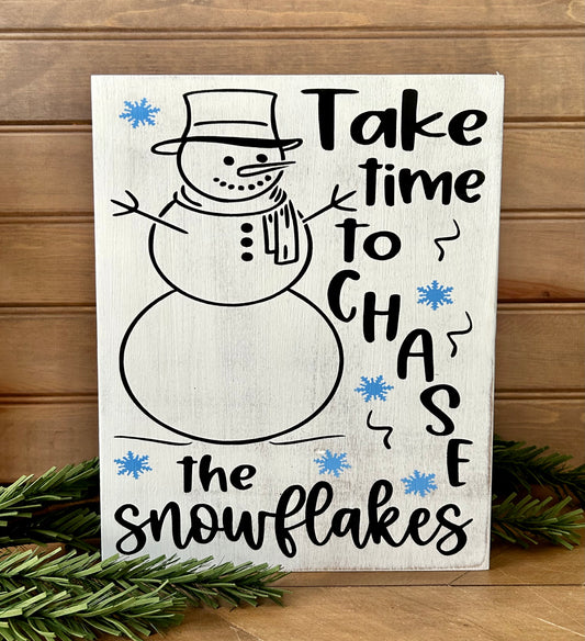 Chase Snowflakes - Rustic Wood Winter White Sign