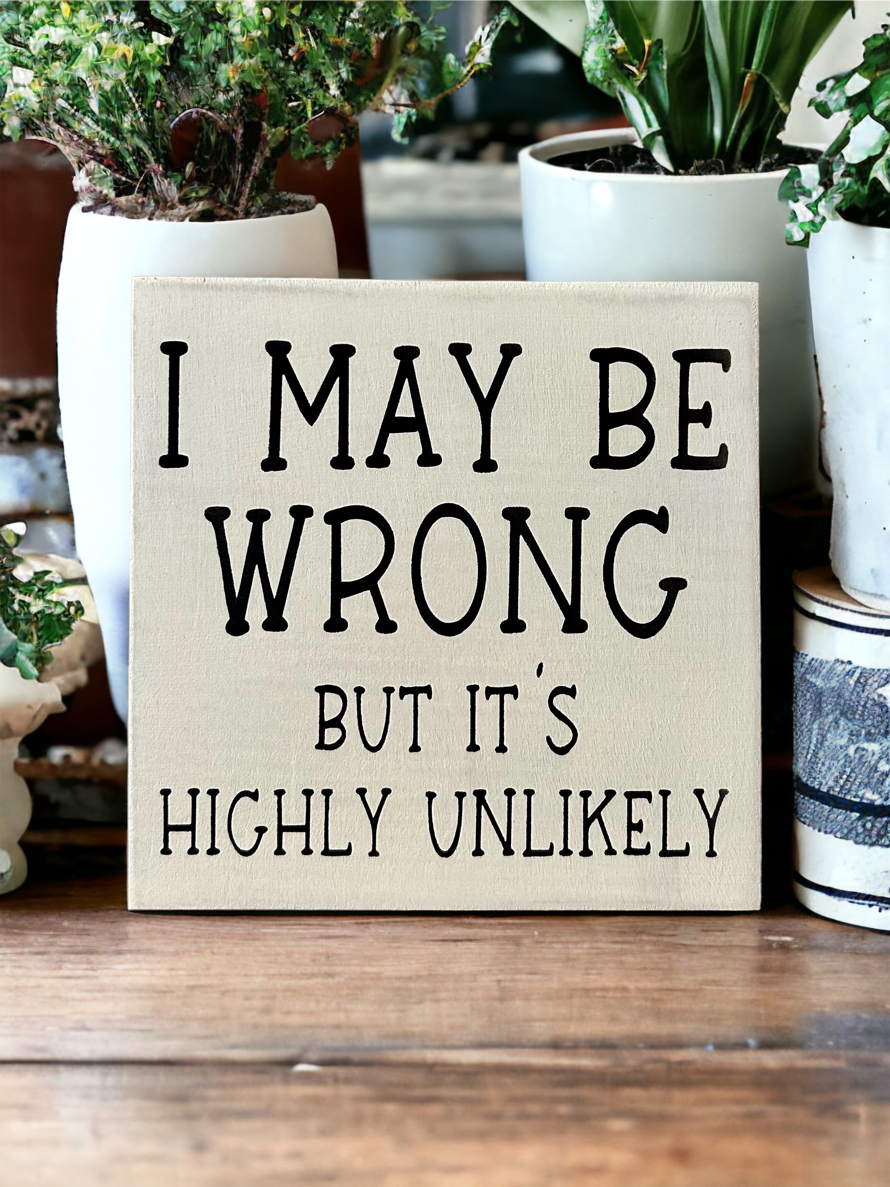 "I may be wrong" funny wood sign