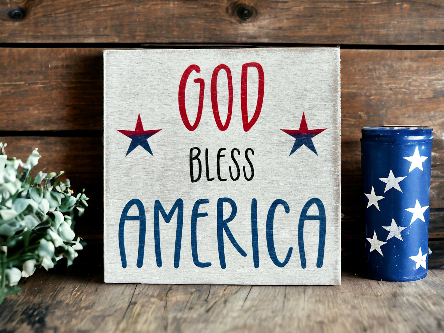 God Bless America - Rustic Shelf Sitter