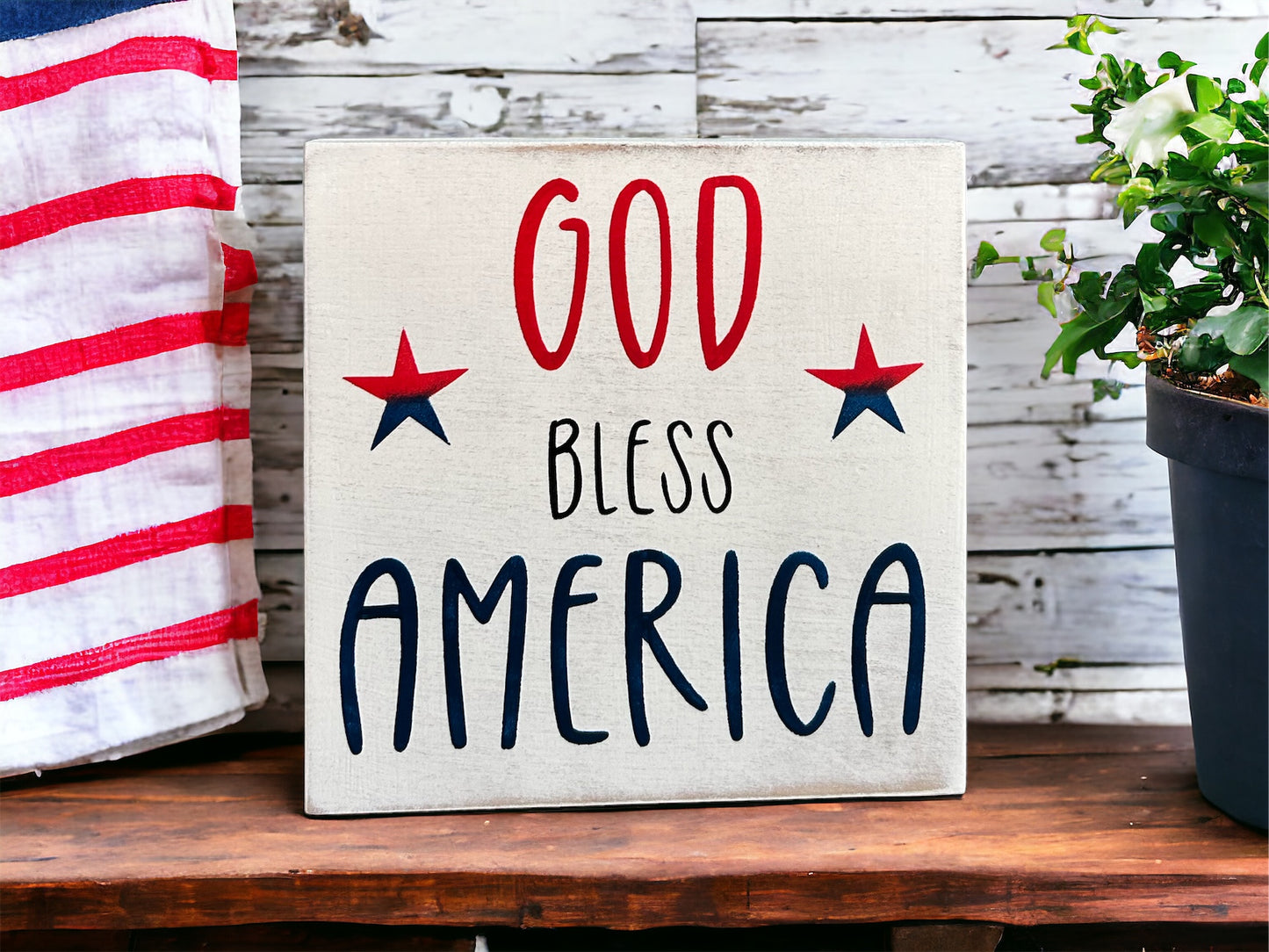 God Bless America - Rustic Shelf Sitter
