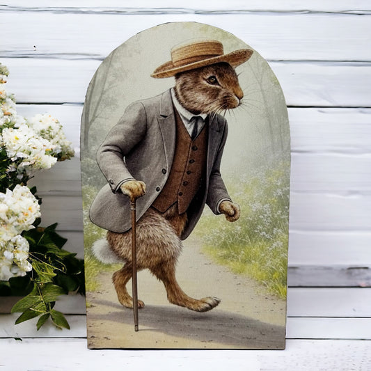 Hare with a Cane - Printed Wood Arch - Spring 2025 Decor