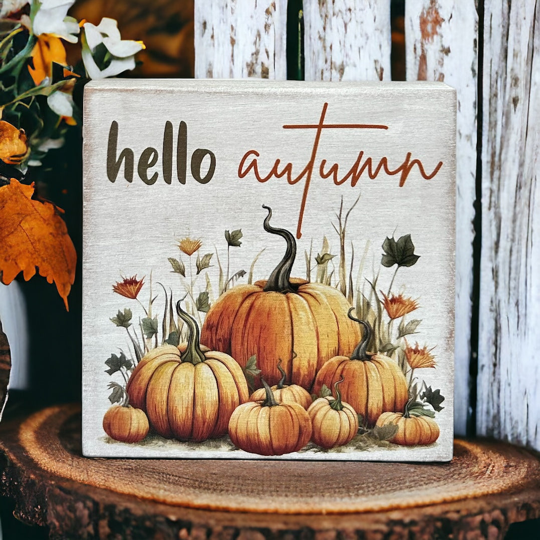 Hello Autumn - Wood Fall Decor Block Sign