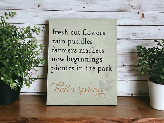 Hello Spring - Rustic Vintage Style Wood Sign