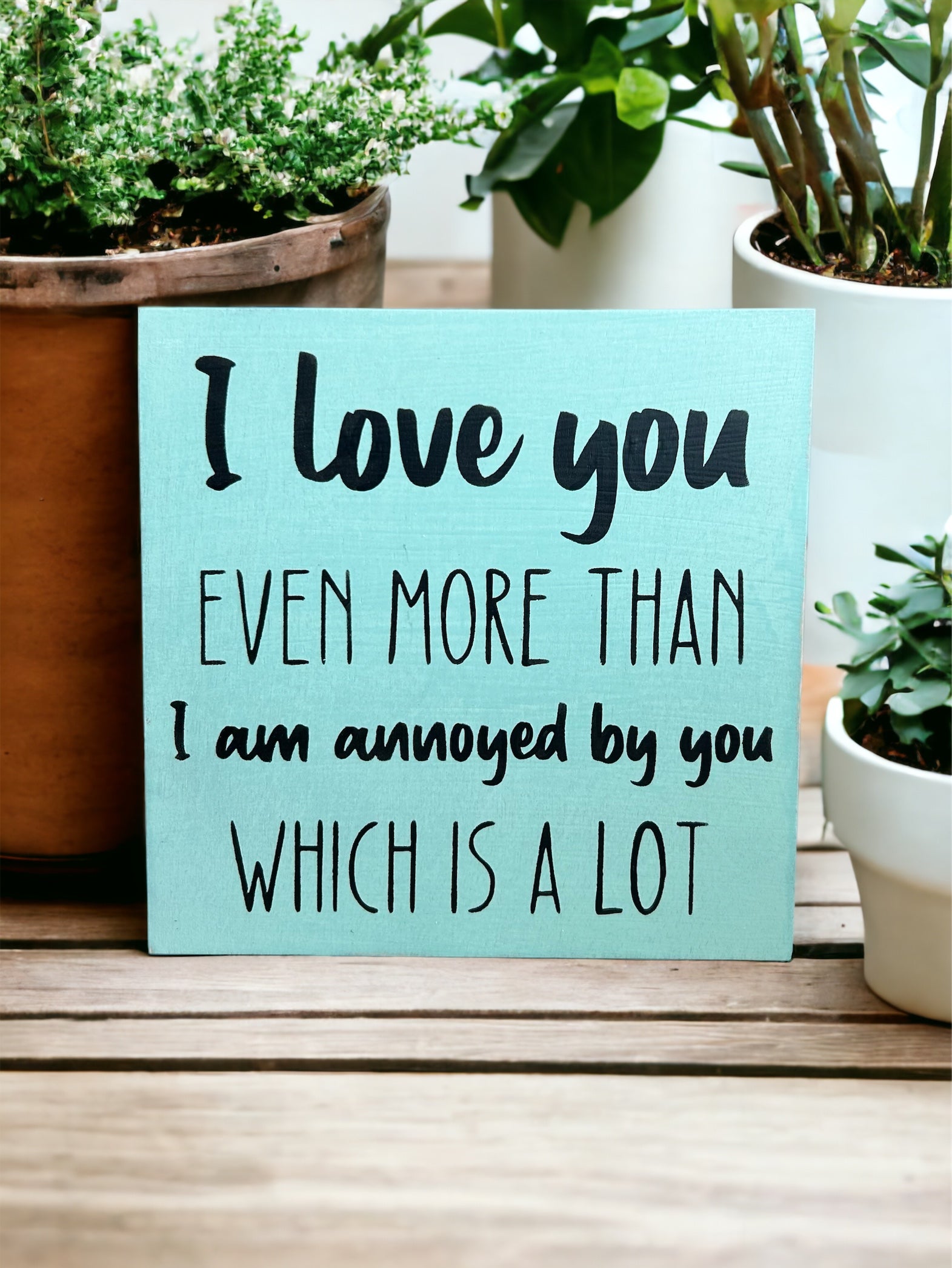"I love you more" funny wood sign