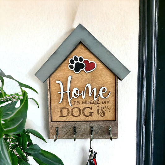 "home is where my dog is" key hanger