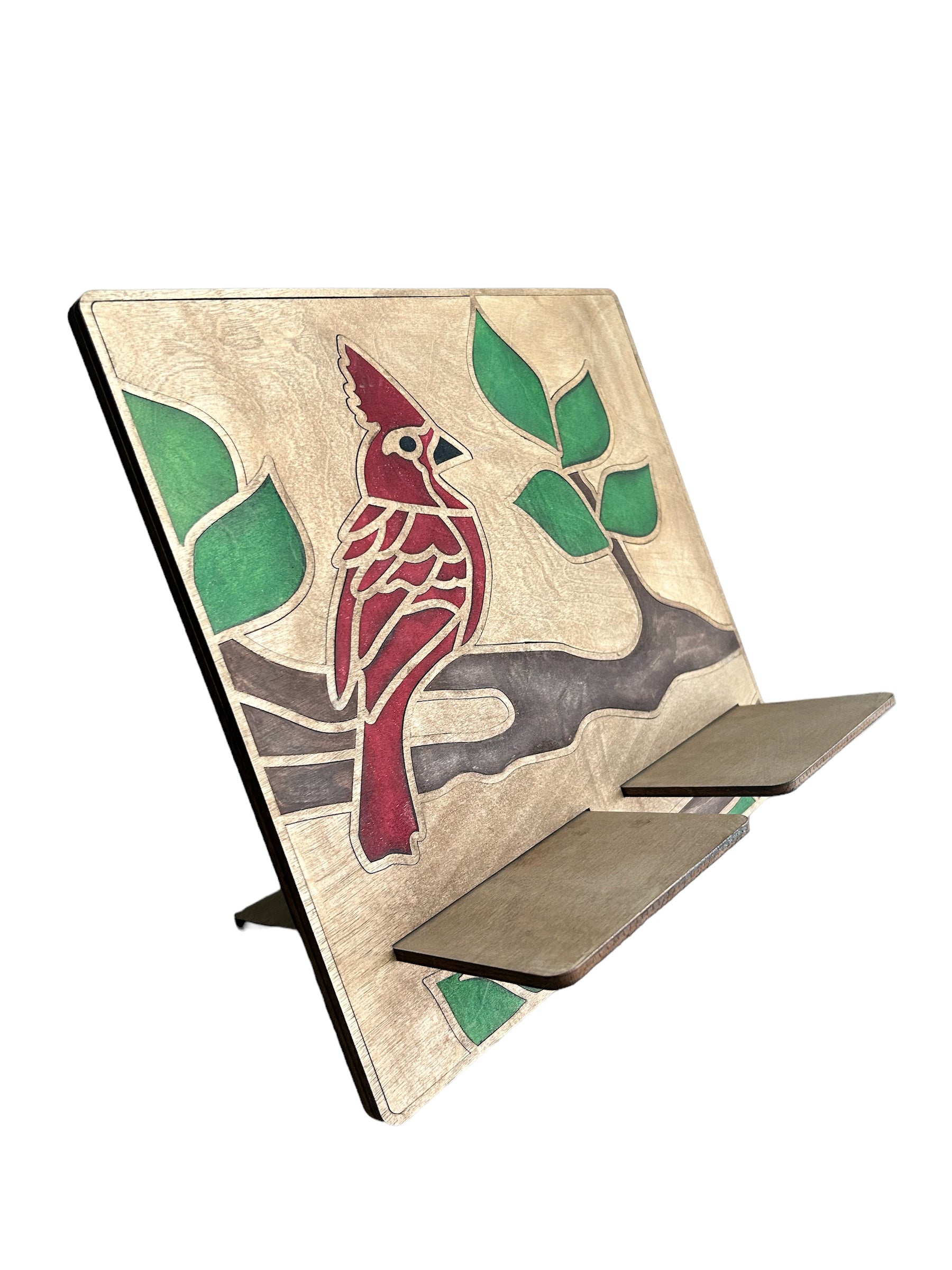 Wood cardinal iPad/cookbook stand