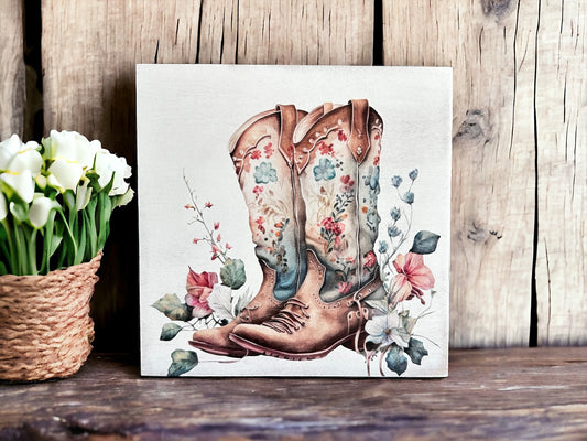 Spring Cowgirl Boots Wood Sign