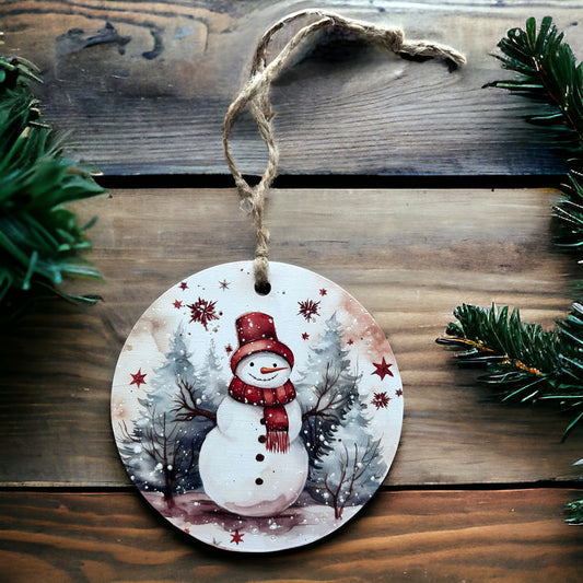 Snowman Wood Christmas Ornament