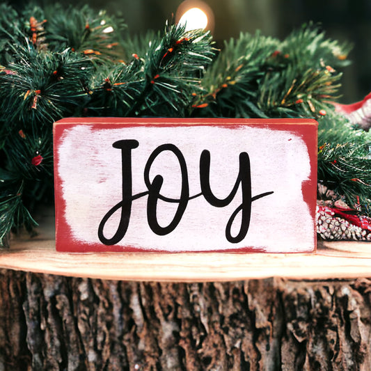 JOY - Rustic Wood Holiday Shelf Sign