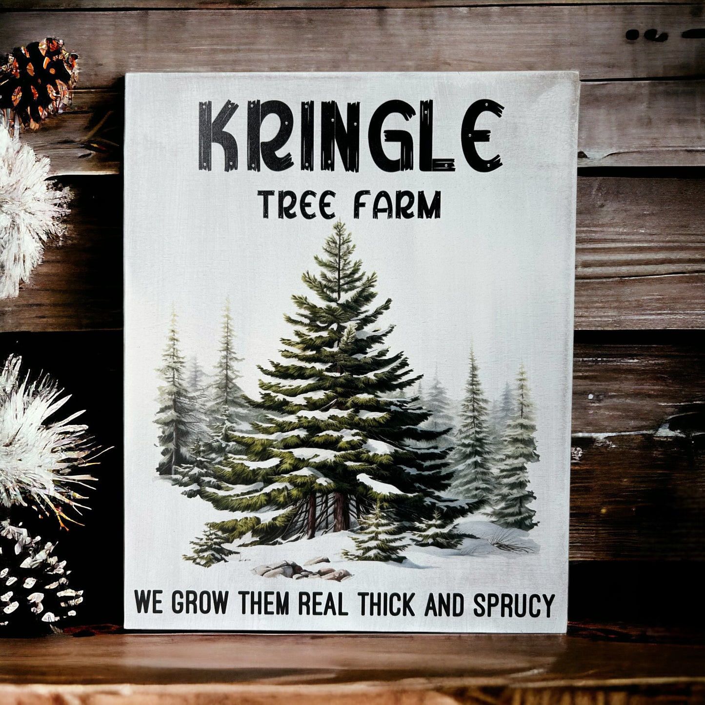 Kringle Tree Farm - Fun Rustic Wood Christmas Sign