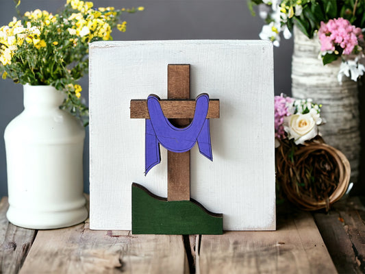 Layered Wood Cross 4”x4” Block Sign