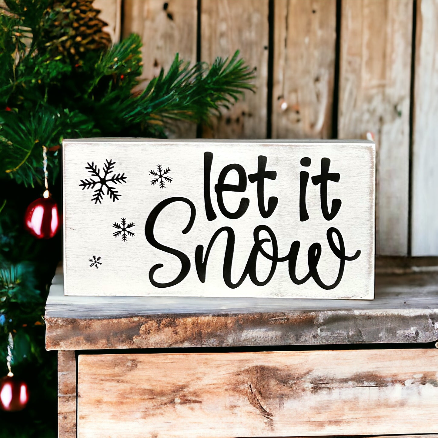 Let it Snow - Rustic Wood Winter Shelf Sitter