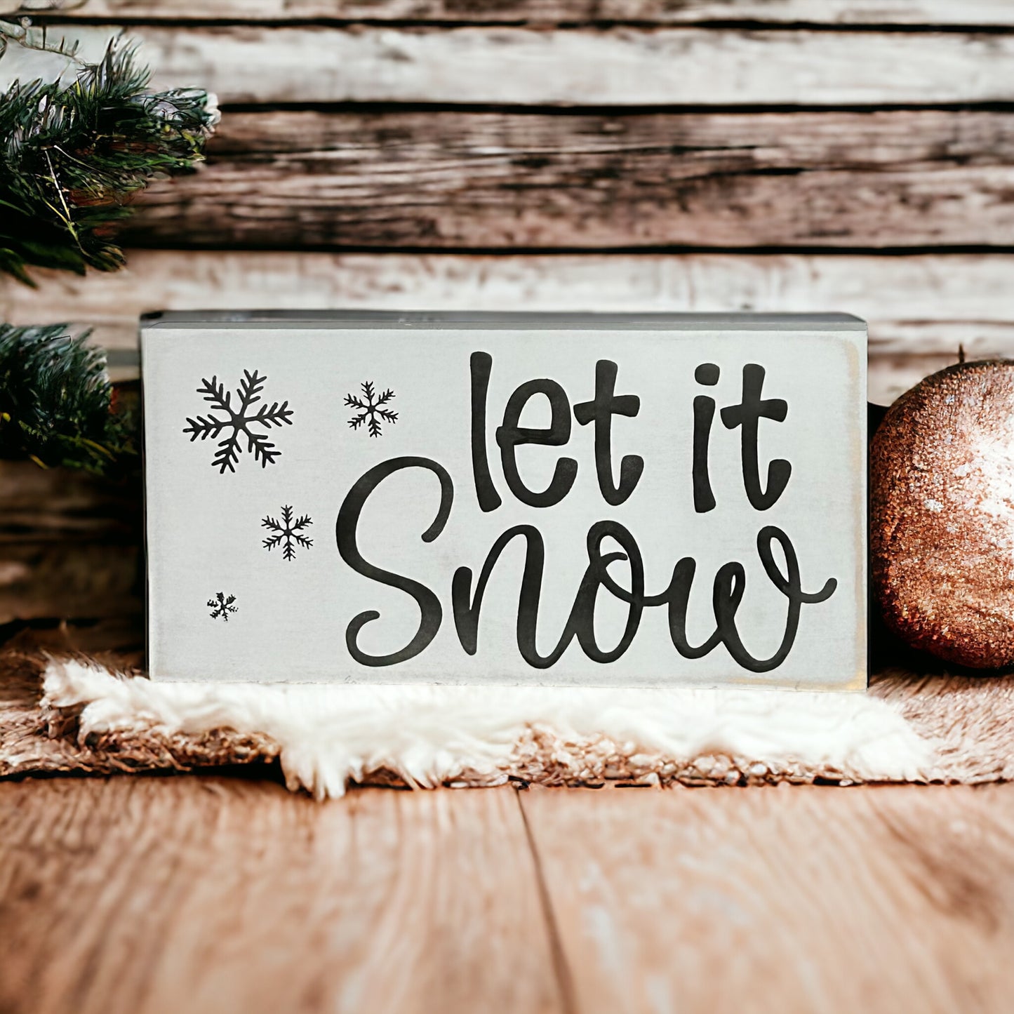 Let it Snow - Rustic Wood Winter Shelf Sitter