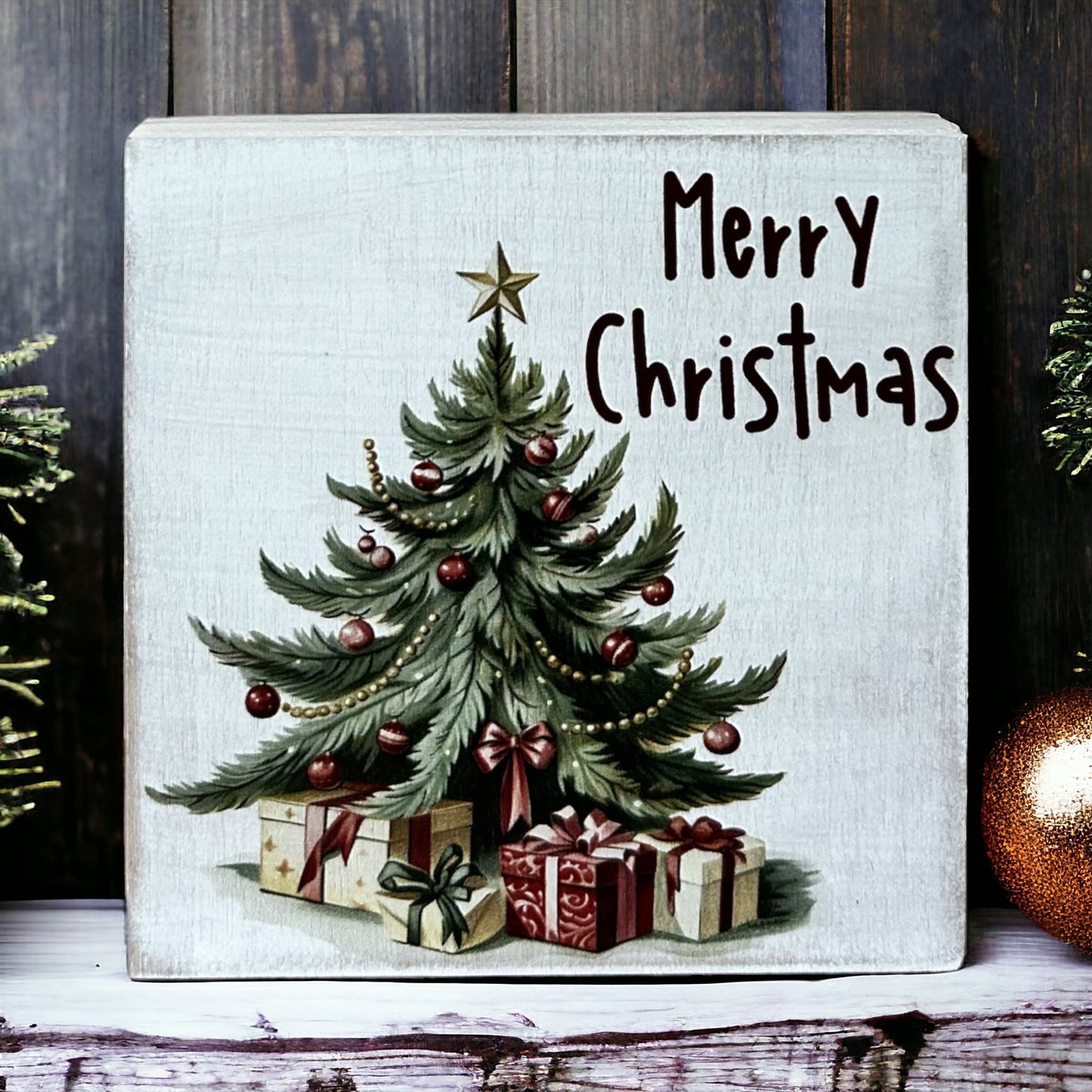 Merry Christmas - Rustic Wood Block Sign