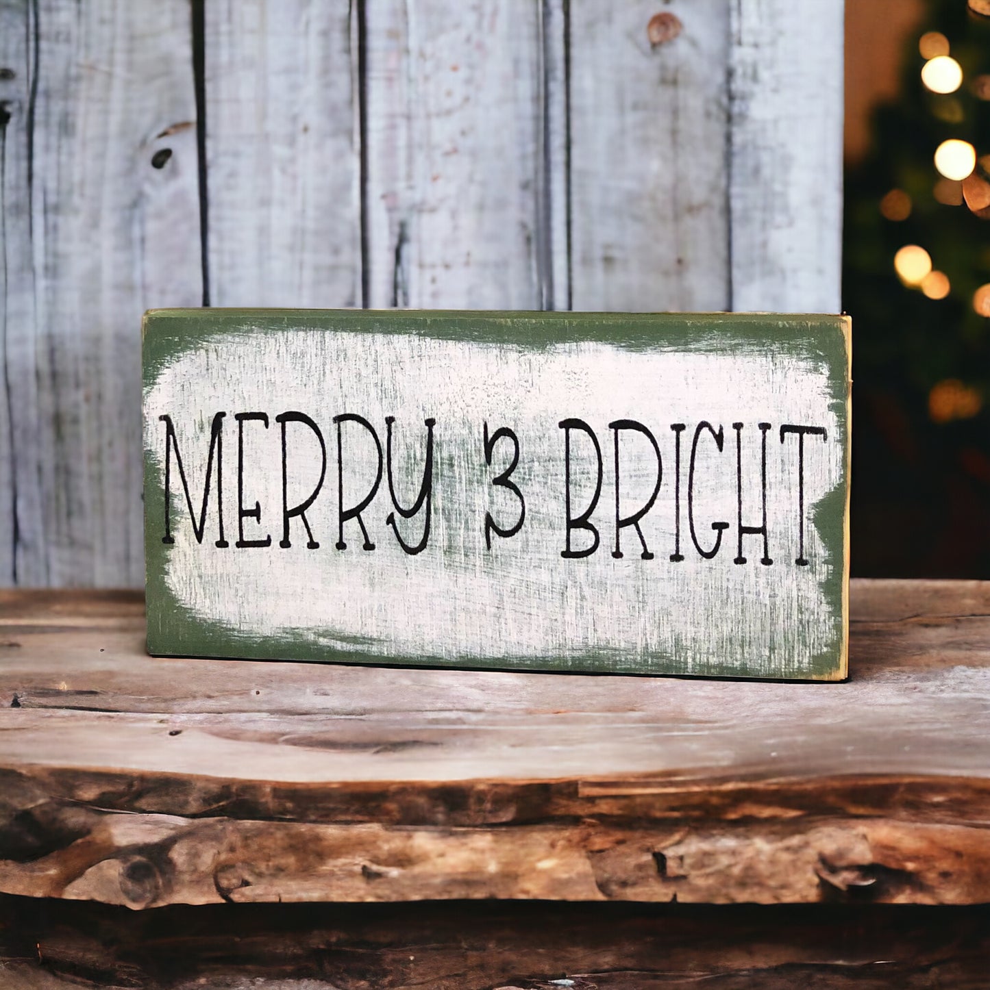 Rustic/Primitive Merry & Bright Holiday Shelf Sitter