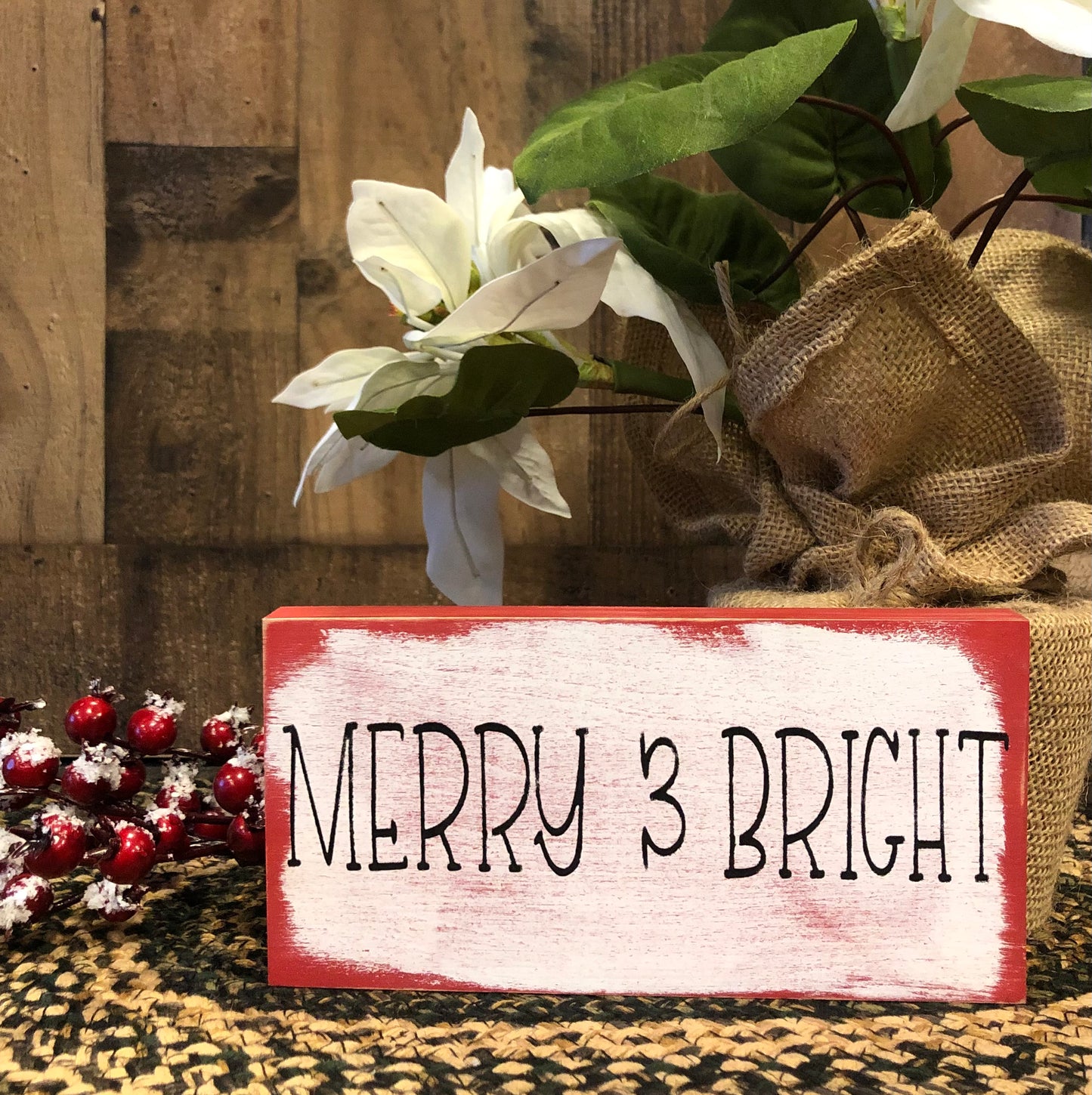Rustic/Primitive Merry & Bright Holiday Shelf Sitter
