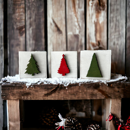 Christmas MINI Trees Wood Signs - Set of 3