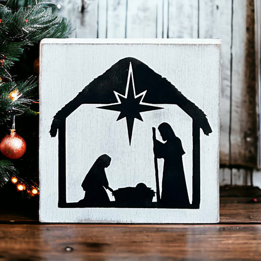 Nativity - Rustic Wood Block Sign