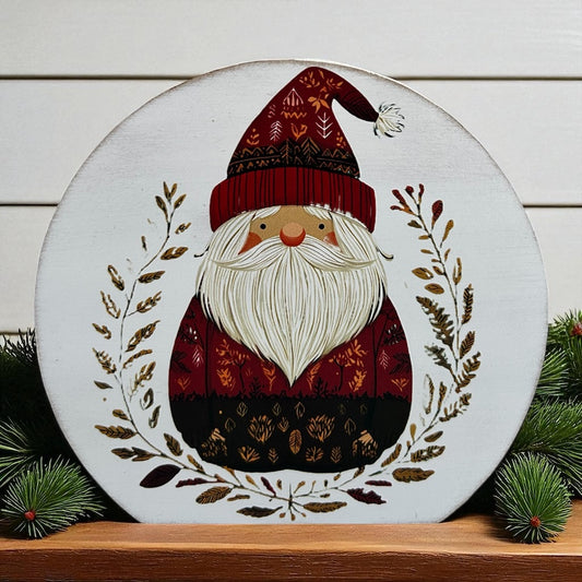 Nordic Santa Claus-Wood Holiday Decor Circle  Christmas Sign