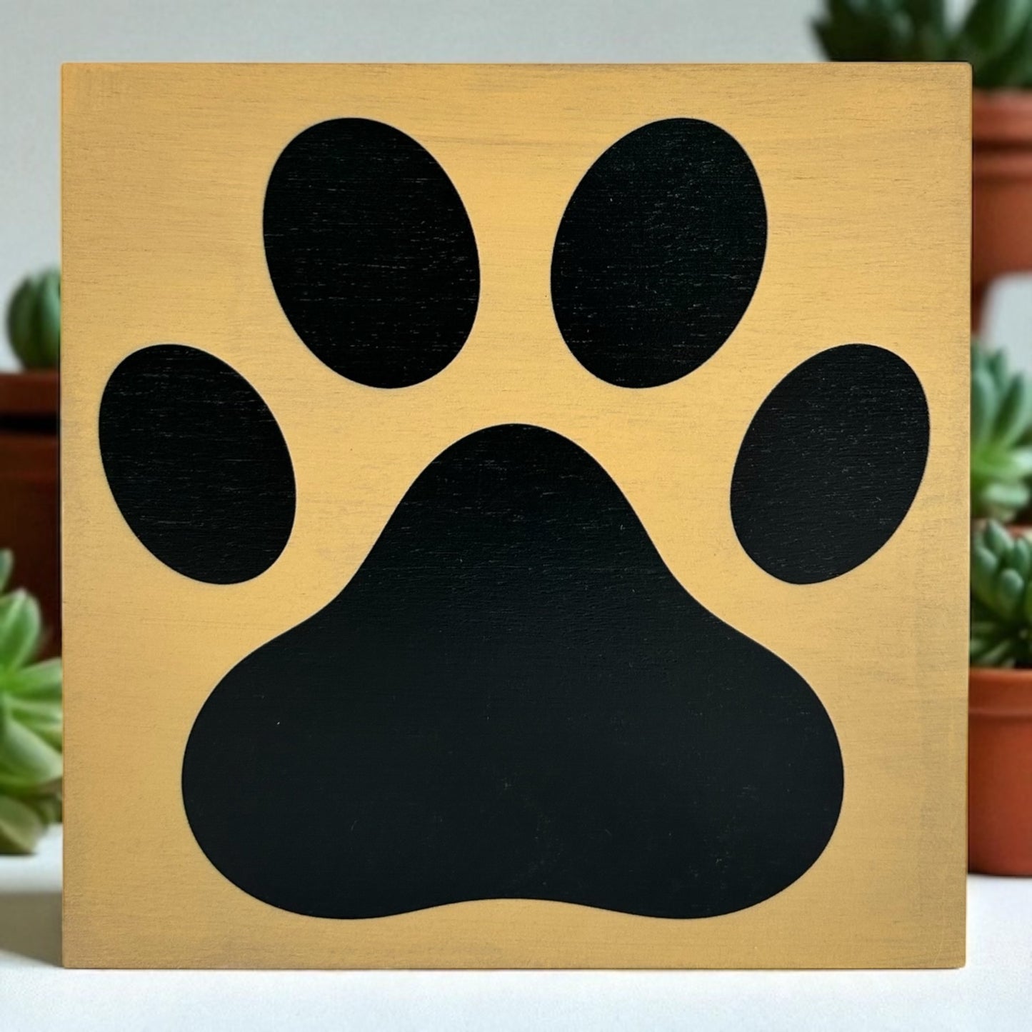 Paw Print - Rustic Wood White Shelf Sitter