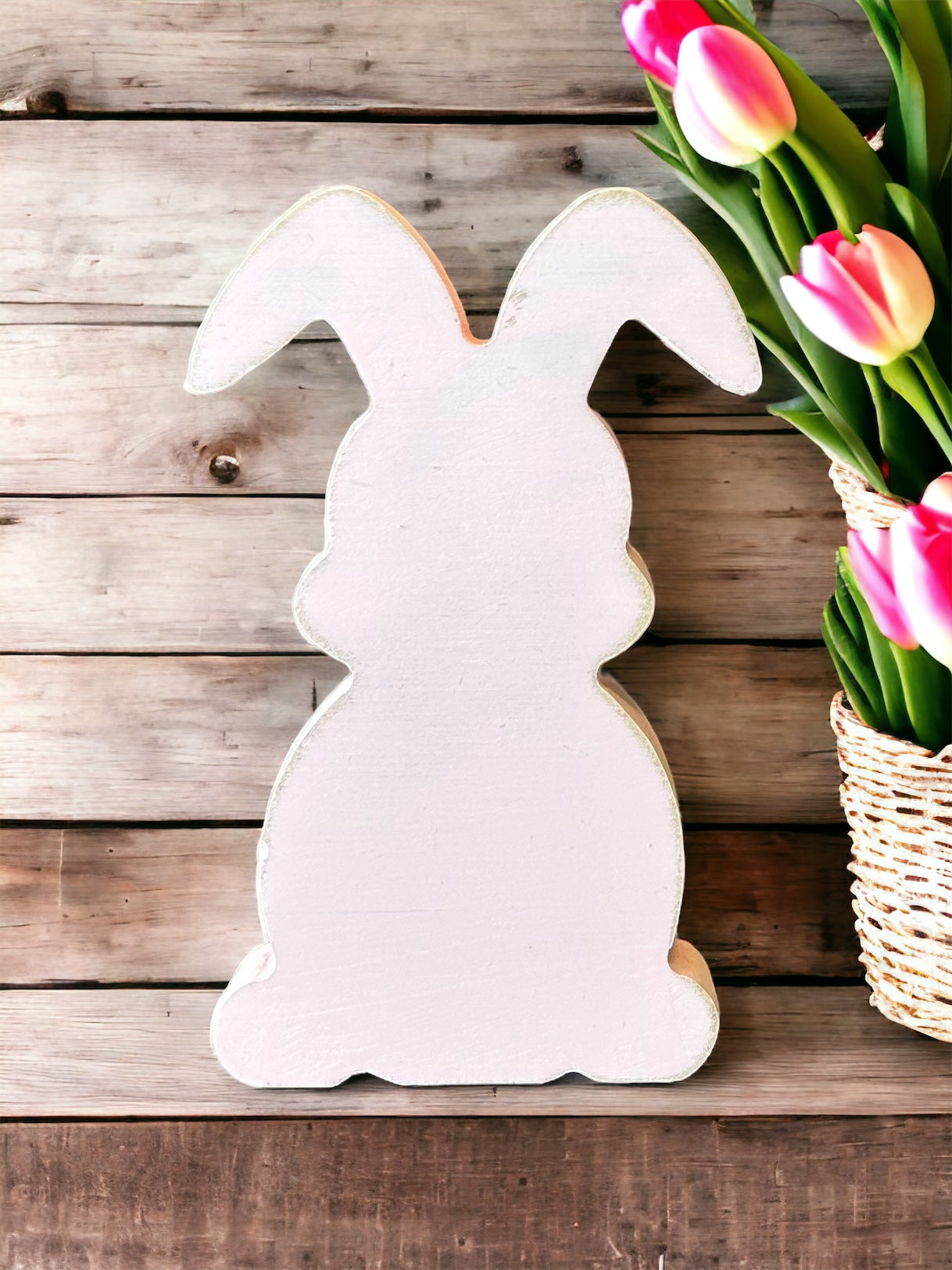Pink wood Easter bunny