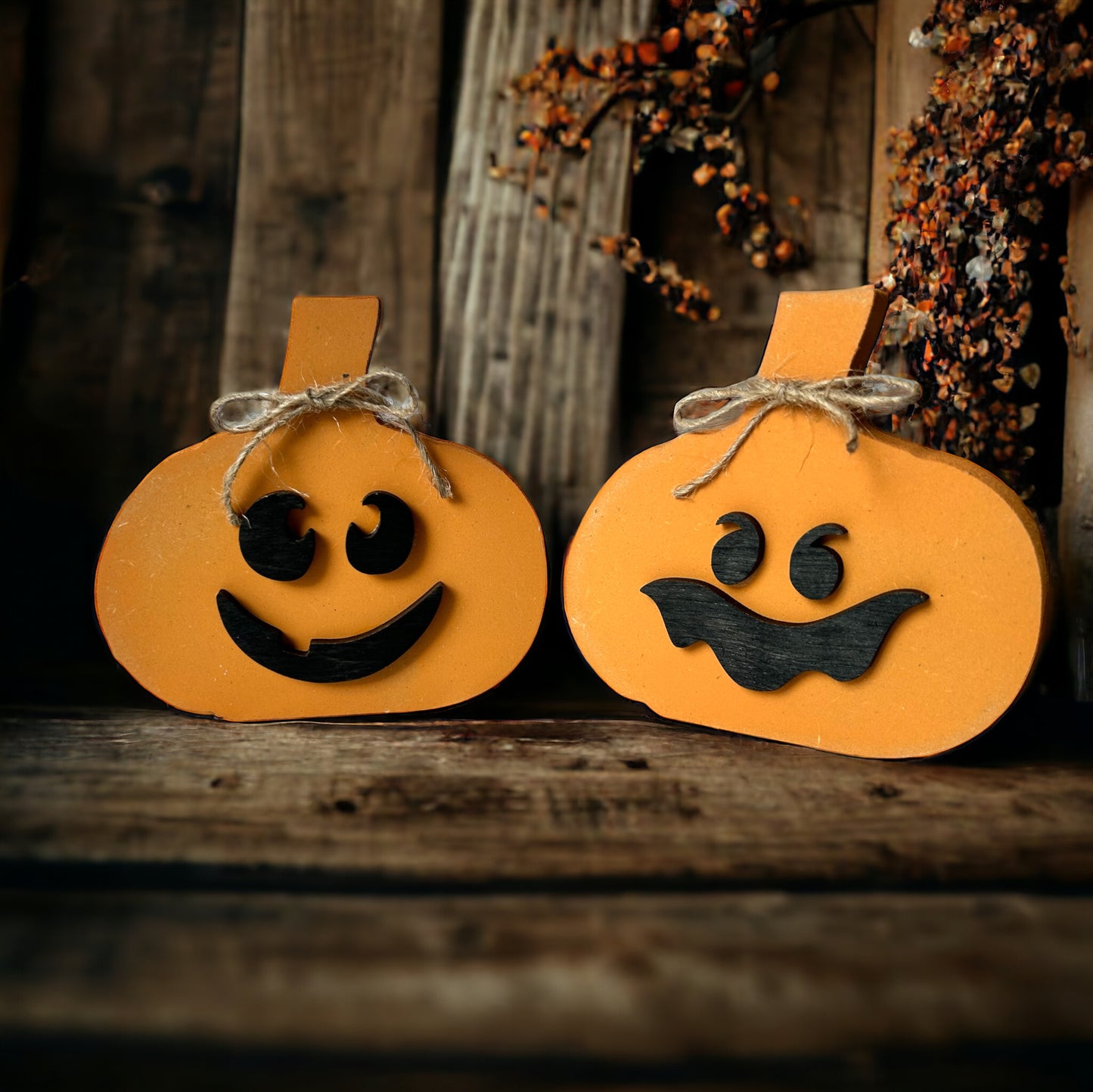 Halloween Wood Pumpkins with Faces - Fall decor