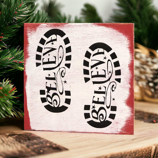 Rustic/Primitive Santa Bootprints Holiday Shelf Sitter