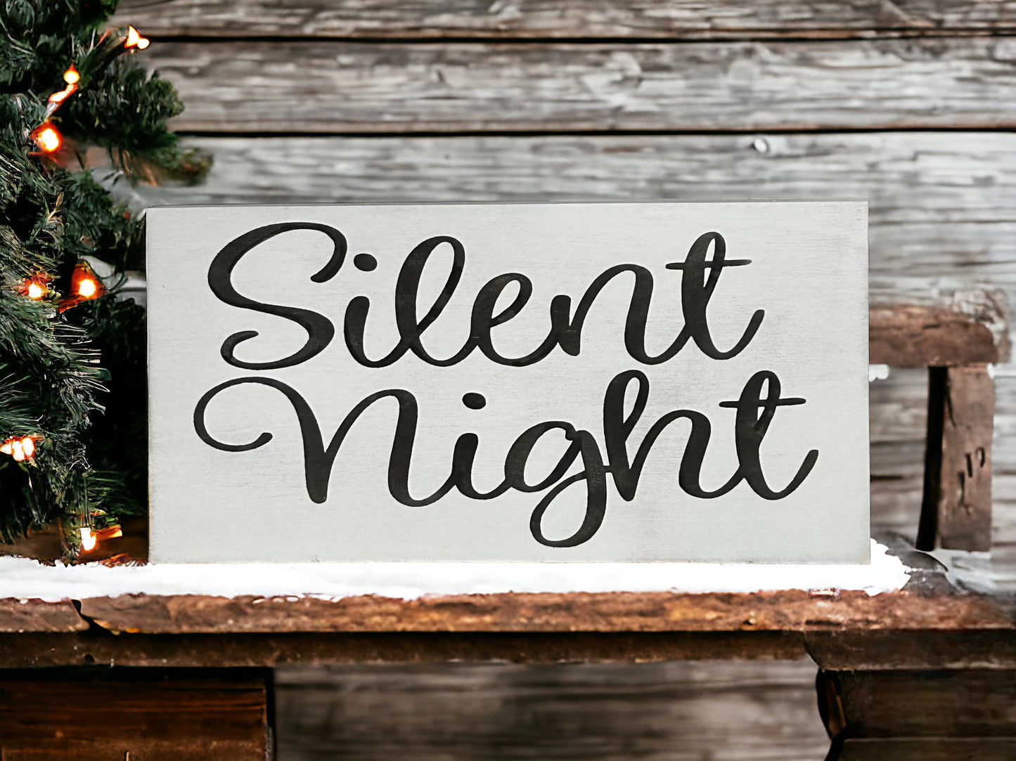 Silent Night - Rustic Wood Holiday Shelf Sitter