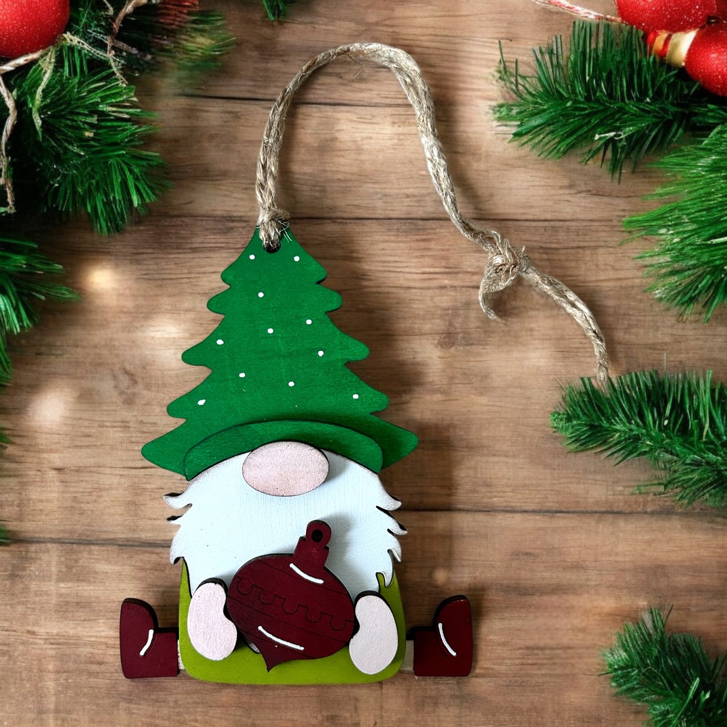 Sitting Gnome- Layered Wood Christmas Ornament