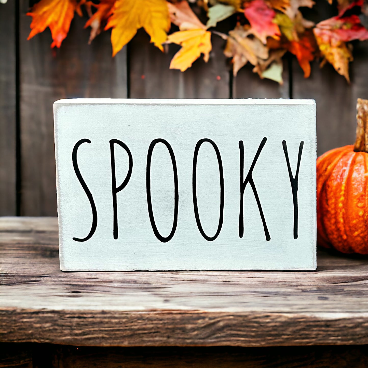 SPOOKY - Rustic Wood Shelf Sign