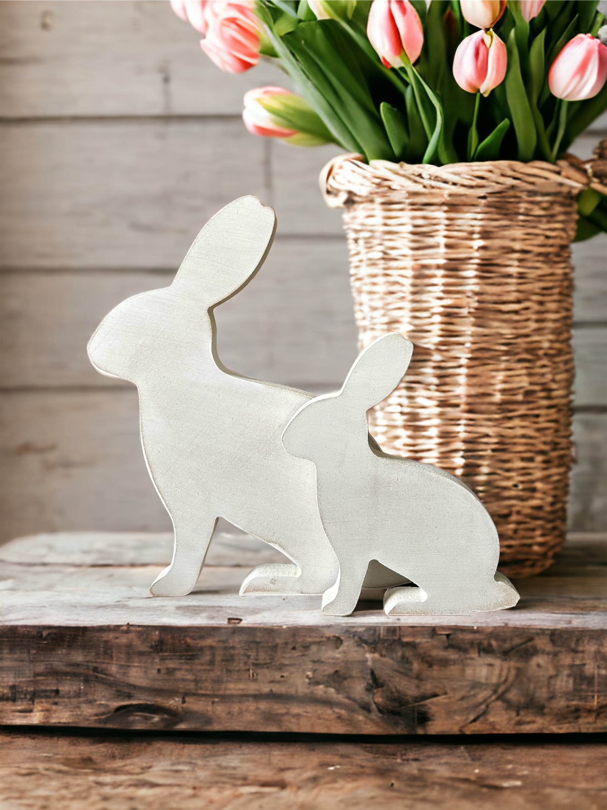 White wood Easter bunnies